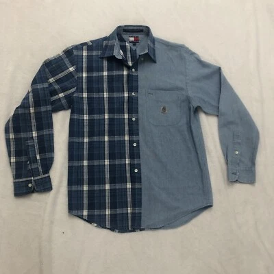 Camisa Tommy Hilfiger Patchwork Niños Mediana A Presión Paisley Cuadros Bloques de Color Y2K. Foto 1 de 4