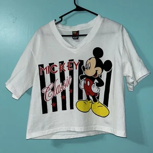 Vintage Mickey Mouse Disney T Shirt Crop Cut Boxy Fit White - Picture 1 of 3