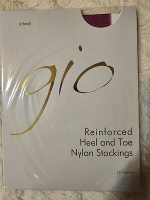 ***NUEVO CON ETIQUETAS*** Medias de nailon GIO, talón y puntera reforzados, púrpura ciruela, talla X-pequeña Foto 1 de 2