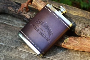 Jack Daniels 6 oz Single Barrel Select Leather Hip Flask - Tennessee Whiskey - Picture 1 of 12