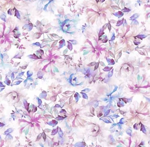 Emma Purple Flowers Fabric l 100% quilters cotton l Pre-washed Cut & Steamed - Picture 1 of 1