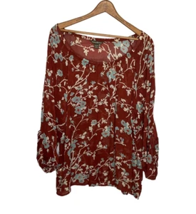 Tommy Bahama XL rost orange blau geblümt 100% Cupro halbtransparent Tunika Top Bluse - Bild 1 von 4