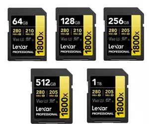Lexar SDXC Professional 1800x UHS-II Flash Memory Card 512GB 1TB - Picture 1 of 3