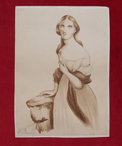 Dessin d'Une Jeune Femme Ancien Signé ! - Picture 1 of 2