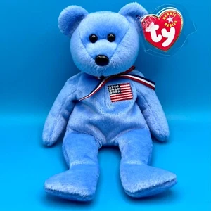 TY Beanie Baby - AMERICA the Bear (versión azul) (8,5 pulgadas) - Imagen 1 de 1