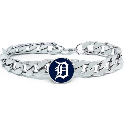 Detroit Tigers Stainless Wide Womens Mens Link Chain Bracelet Baseball Gift D4 Cover