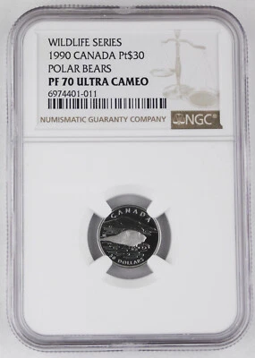 Canada 1990 $30 1/10 Oz Platinum Proof Coin NGC PF70 UC Wildlife - Polar Bears - Image 1 of 4