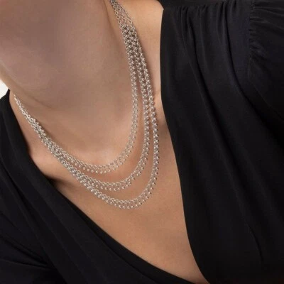 BIGIOTTERIA DONNA VESTOPAZZO PLACCATA ARGENTO COLLANA 3 CATENE ML1124 ACCESSORI - Immagine 1 di 2
