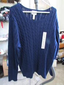 St. John's Bay Womens Navy Long Sleeve Cable Knit Cotton Blend Sweater Size 3X - Picture 1 of 6