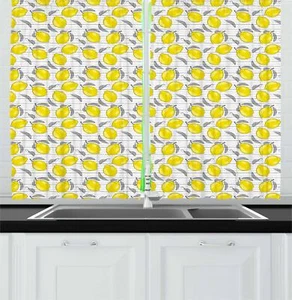 Lemons Kitchen Curtains 2 Panel Set Window Drapes 55" X 39" Ambesonne - Picture 1 of 28