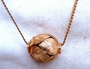 13mm Vintage Floral Gold Bean Necklace 14kt - Picture 1 of 5