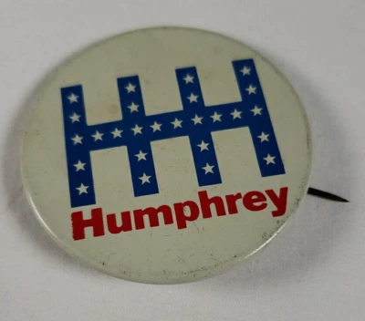 Hubert Horatio Humphrey HHH Iniciales Pin-Back Botón Insignia 1968 Foto 1 de 4