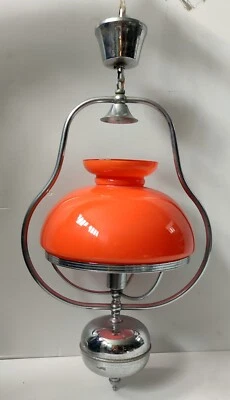 Lámpara de araña con suspensión cromada vintage tono opalino naranja Foto 1 de 4