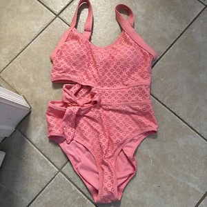 Jessica Simpson Pink Cut Out Side Bikini One Pc New $98 Size L Large Box S - Picture 1 of 4