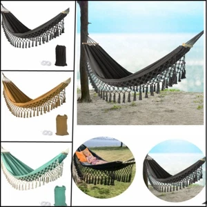 Boho Hammock Camping Tassel Hammock Outdoor Indoor for Patio, Yard, Beach - Picture 1 of 28