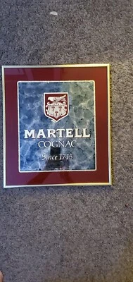 Винтажный Martell коньяк с 1715 этикетка зеркало знак редкая бар 18 x 16 в рамке пива - Изображение 1 из 2