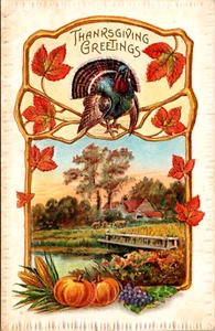 Vintage Postcard Thanksgiving Pumpkins Turkey - Picture 1 of 2