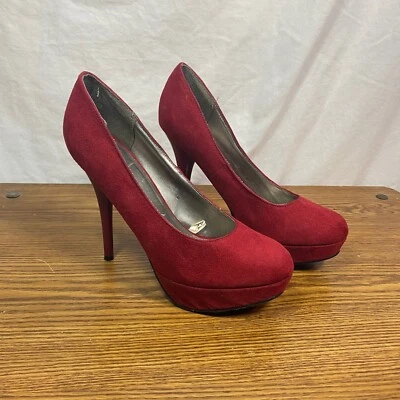 Mossimo Platform Pumps Heels Suede Burgundy Stiletto Career 7.5 Tomato Girl - Image 1 of 4