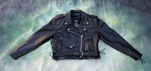 Chaqueta de cuero vintage King para mujer negra para motocicleta talla XXL. - Imagen 1 de 13