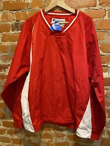 Champion Mens Varsity Jacket L Red White V Neck Drawcord Waistband Lined Nylon - Picture 1 of 4