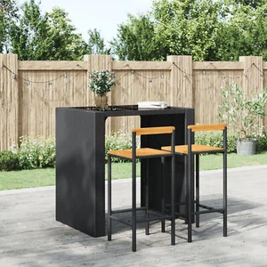 Sufrk Bar Stools 2 pcs Black Poly Rattan and Solid Wood Acacia,Bar Stools W4D8 - Picture 1 of 8