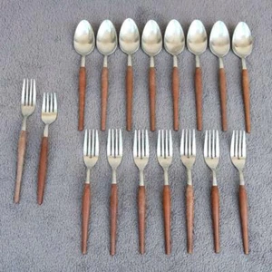 Vintage Utensil Lot Modern Stainless Dark WOOD handles Design Estate Find WF - Picture 1 of 11