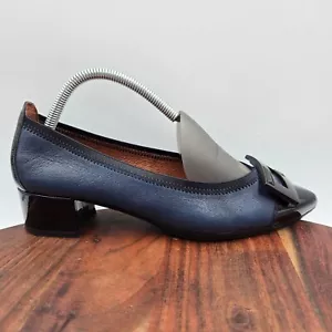 Hispanitas Pump Heel Shoes Women's 39 / 8 Blue Patent Leather Cap Pointed Buckle - Picture 1 of 12