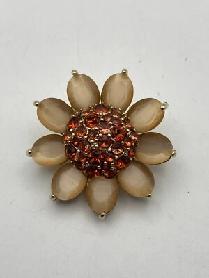 MONET Daisy булавка/брошь ~ красный и персиковый камни золотой тон - Изображение 1 из 4
