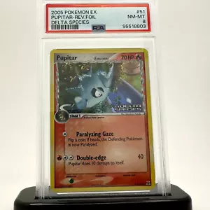 2005 Pokemon EX Delta Species Pupitar Reverse Holo Foil Rare #51/113 PSA 8 - Picture 1 of 5