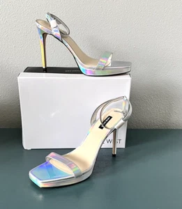 NEW Nine West Zadie Silver Multi Size 5.5 Sandal Heels STILETTO ANKLE STRAP NIB - Picture 1 of 10