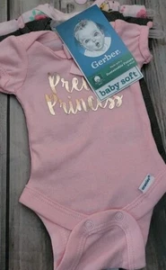 Newborn Baby girl Clothes Gerber Cotton Shirts 3 onesies up to 8 lb - Picture 1 of 5