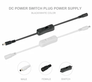 on/off DC Power Switch 5.5x2.1mm Jack Adapter Connector with Male Female COB LED - Afbeelding 1 van 14