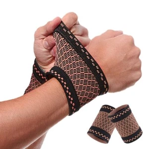 Copper Wrist Compression Brace (2Pcs), Elastic Support Sleeve Small - Picture 1 of 7