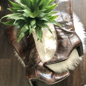 Enzo Angiolini Ranetta Brown Snake Print Leather High Boots Zip Size 7.5 M - Picture 1 of 11