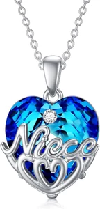 Heart Crystal Necklace 925 Sterling Silver Aunt and Niece Jewelry Birthday Gifts - Picture 1 of 8