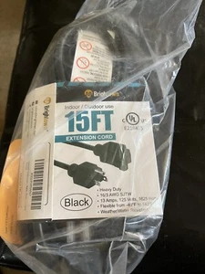 Black Extension Cord 8/15 ft for Outdoor & Indoor, 16/3 SJTW Heavy Duty - Picture 1 of 2
