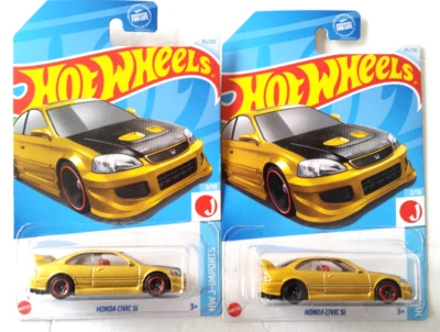 2024 HOT WHEELS GOLD HONDA CIVIC Si HW J-IMPORTS X2-ONE WITH BACK WHEELS ERROR - Image 1 of 3