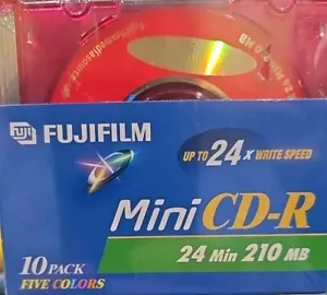 New 10 Pack Fujifilm Color Mini CD-R 210MB 24X Write Speed & Color Jewel Cases - Picture 1 of 2