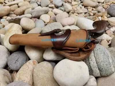 Western Gun Holster Tooled Leather with Cowboy Revolver for .22 /.35 /.387 /.45 - Image 1 of 4