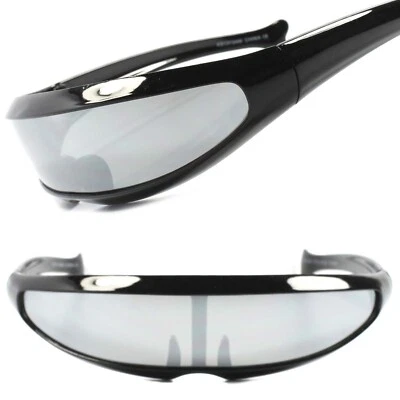 Envoltura futurista de la era espacial fresca negra plateada lente espejo visera gafas de sol Foto 1 de 4