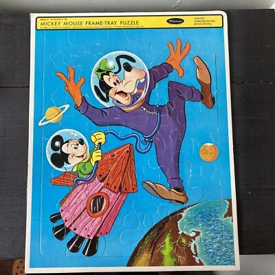 WALT DISNEY'S MICKEY MOUSE FRAME TRAY PUZZLE SPACE THEME 1965 WHITMAN RARE - Image 1 of 4