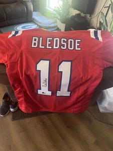 Drew Bledsoe signiertes New England Patriots maßgeschneidertes Trikot (Beckett) - Bild 1 von 3