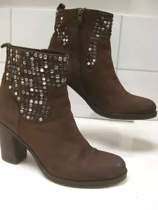 BOTAS VAQUERAS DE CUERO REAL 6 motociclistas ESTUDS damas 39 tacón alto tobillo BRUNO PREMI - Imagen 1 de 15
