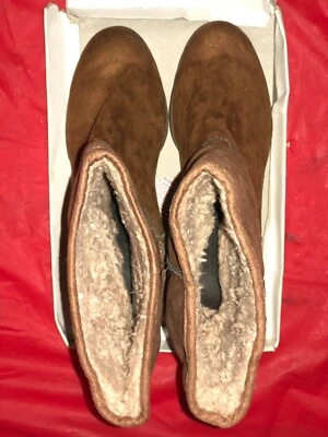 Damas Éram Tobillo Bronceado Calcetines Mujer Cuero Gamuza Reino Unido Talla 6 Foto 1 de 3