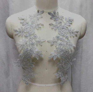 Applique Embroidered Floral Mirror Pair Silver Clothing Patch BL128X - Picture 1 of 9