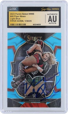 Tarjeta de 10 tarjetas Piper Niven WWE autografiada 2023 Panini Select azul claro #48 #/249 CGC. Foto 1 de 4