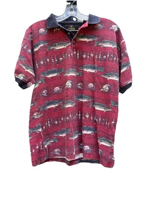 Camisa de manga corta estilo polo de pesca de peces cabeza roja vintage para niños talla 18/20 XL Foto 1 de 4