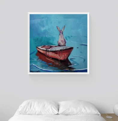 Impresión de Bellas Artes José Trujillo 48x48" Coleccionable Artista Bunny Boat Sea XXL Foto 1 de 4