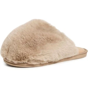 Free People Damen-Slipper taupe Kunstfell Gummisohle Schneeball Hausschuhe neu - Bild 1 von 2