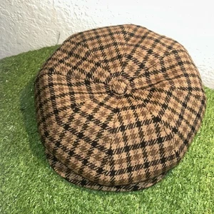 Borsalino Flat Cap Brown Houndstooth Wool/Cashmere Blend Made In Italy SZ Med - Picture 1 of 20